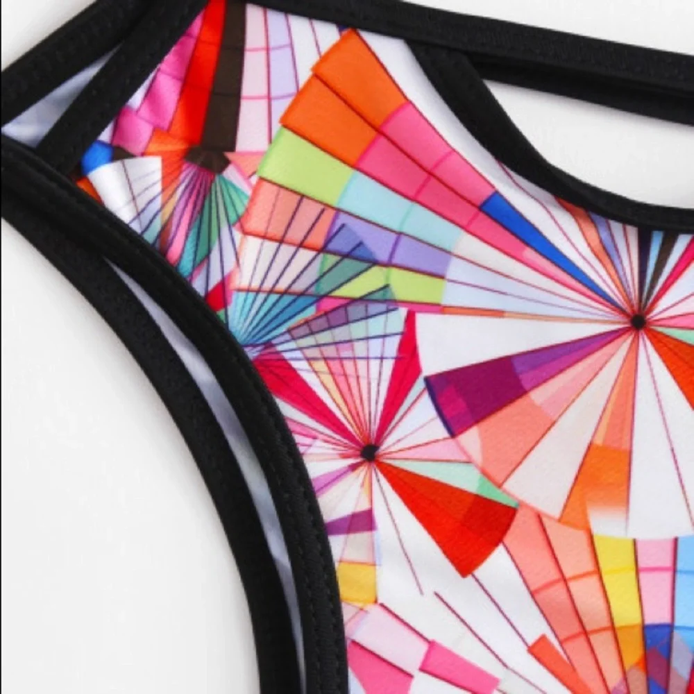 Bikini Geometric Multicolor Side Print Side Cut Out Size M NWT‎